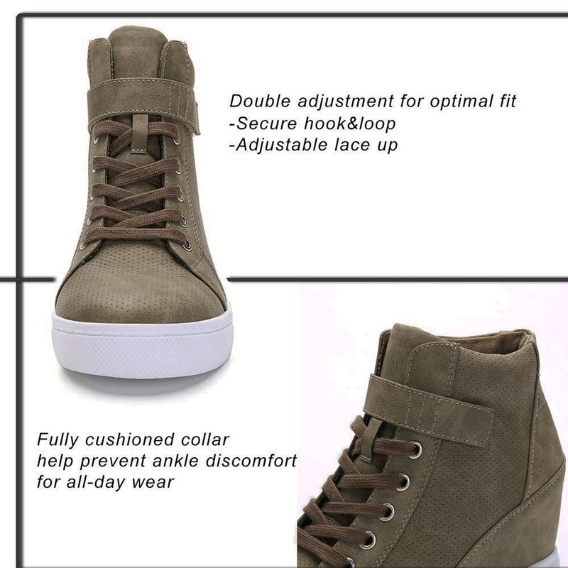 Athlefit Women's Lace Up Wedge Sneakers High Top Fashion Sneakers Ankle Booties Size 8 Brown - Image 4